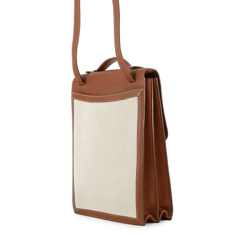 エルメス ショルダーバッグ サック・アデペッシュ DPLG ブラウン/ベージュ/シルバー金具 トワルアッシュ/ブッフル □G刻印