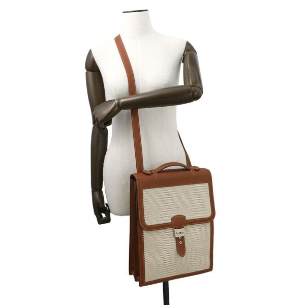 エルメス ショルダーバッグ サック・アデペッシュ DPLG ブラウン/ベージュ/シルバー金具 トワルアッシュ/ブッフル □G刻印