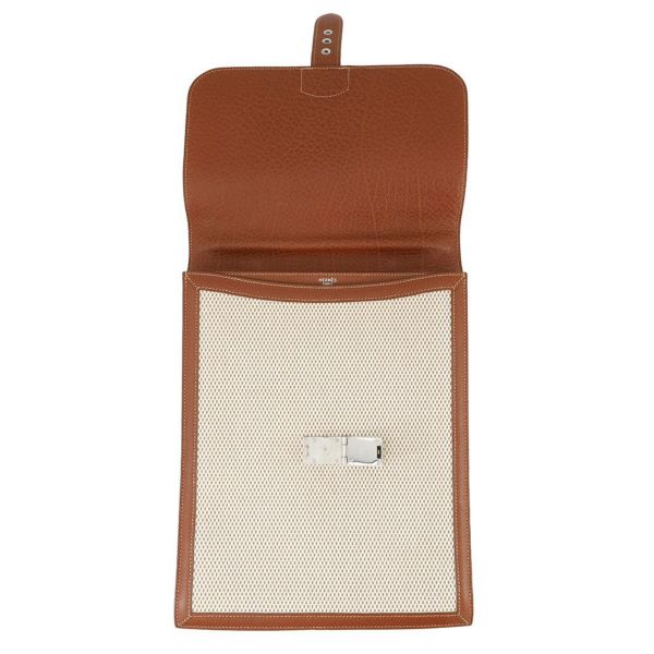 エルメス ショルダーバッグ サック・アデペッシュ DPLG ブラウン/ベージュ/シルバー金具 トワルアッシュ/ブッフル □G刻印