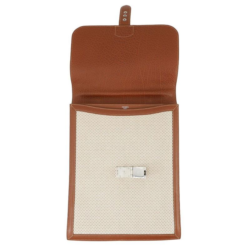 エルメス ショルダーバッグ サック・アデペッシュ DPLG ブラウン/ベージュ/シルバー金具 トワルアッシュ/ブッフル □G刻印