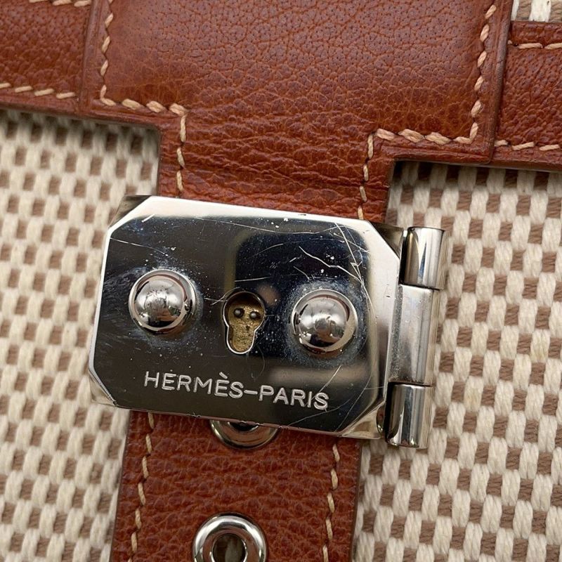 エルメス ショルダーバッグ サック・アデペッシュ DPLG ブラウン/ベージュ/シルバー金具 トワルアッシュ/ブッフル □G刻印