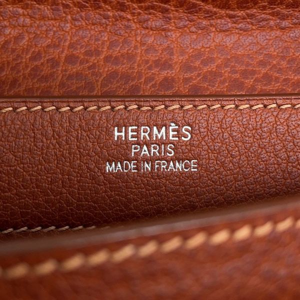 エルメス ショルダーバッグ サック・アデペッシュ DPLG ブラウン/ベージュ/シルバー金具 トワルアッシュ/ブッフル □G刻印