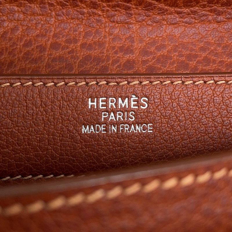 エルメス ショルダーバッグ サック・アデペッシュ DPLG ブラウン/ベージュ/シルバー金具 トワルアッシュ/ブッフル □G刻印