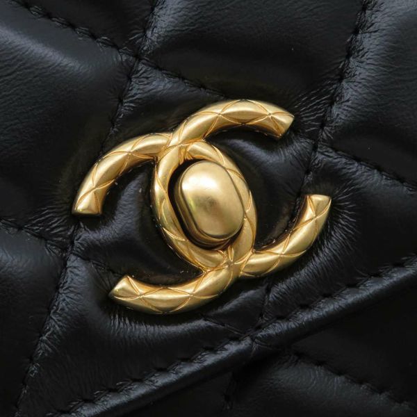 シャネル チェーンウォレット ココマーク マトラッセ ラムスキン CHANEL 財布 黒 ブラック