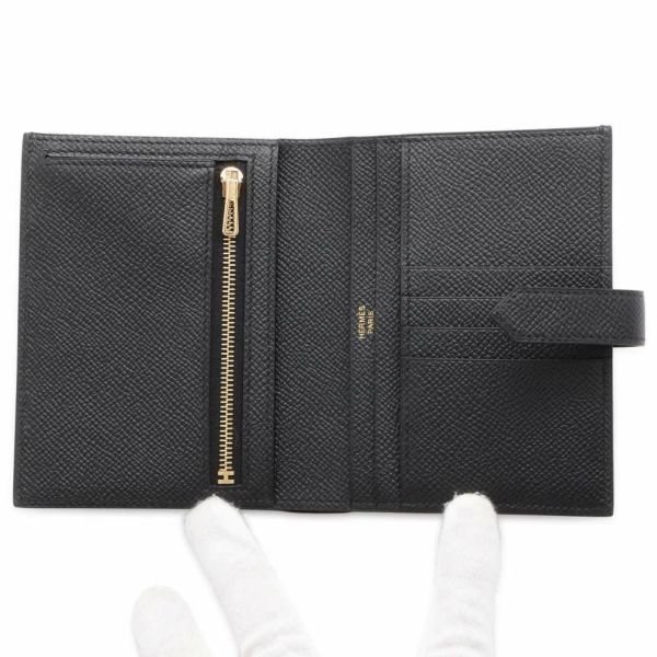 エルメス 二つ折り財布 ベアンコンパクト ブラック/ゴールド金具 エプソン W刻印 HERMES 黒