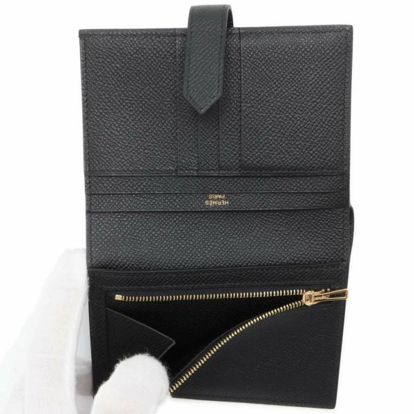 エルメス 二つ折り財布 ベアンコンパクト ブラック/ゴールド金具 エプソン W刻印 HERMES 黒