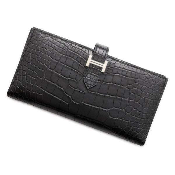 エルメス 長財布 ベアンスフレ ブラック/シルバー金具 アリゲーターマット A刻印 HERMES 財布 黒 |  中古・新品ブランド販売ギャラリーレア公式通販