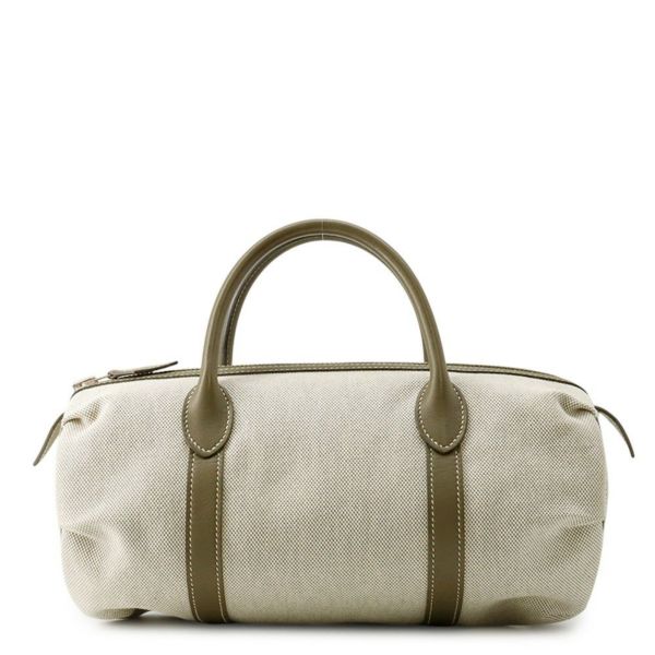 エルメス ハンドバッグ ポロション マドモアゼル ナチュラル/ヴェルヴェロネーズ/シルバー金具 トワルアッシュ/バレニア