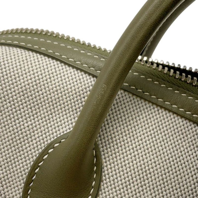 エルメス ハンドバッグ ポロション マドモアゼル ナチュラル/ヴェルヴェロネーズ/シルバー金具 トワルアッシュ/バレニア