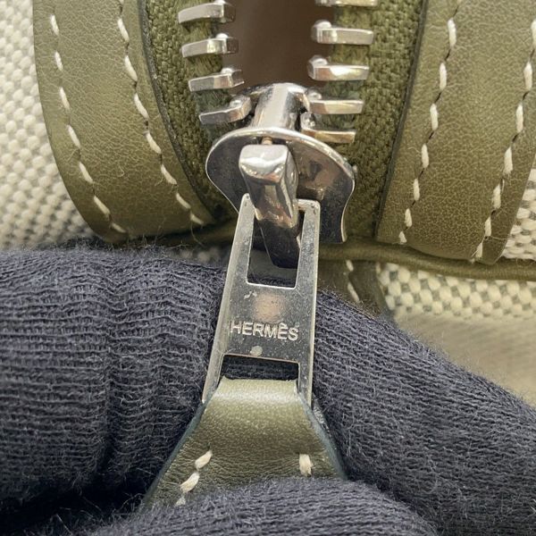 エルメス ハンドバッグ ポロション マドモアゼル ナチュラル/ヴェルヴェロネーズ/シルバー金具 トワルアッシュ/バレニア