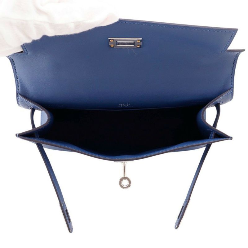 エルメス ハンドバッグ ポシェットケリー ブルータイ/シルバー金具 スイフト K刻印