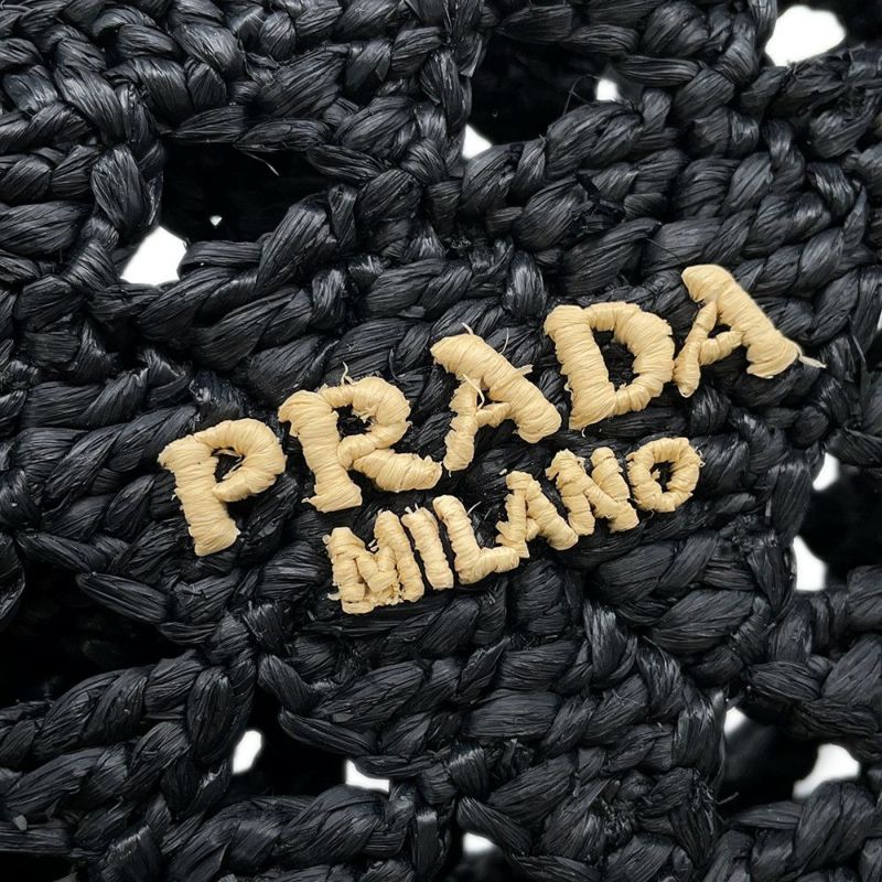 プラダ トートバッグ クロシェ ストロー ロゴ 1BG494 PRADA バッグ 黒