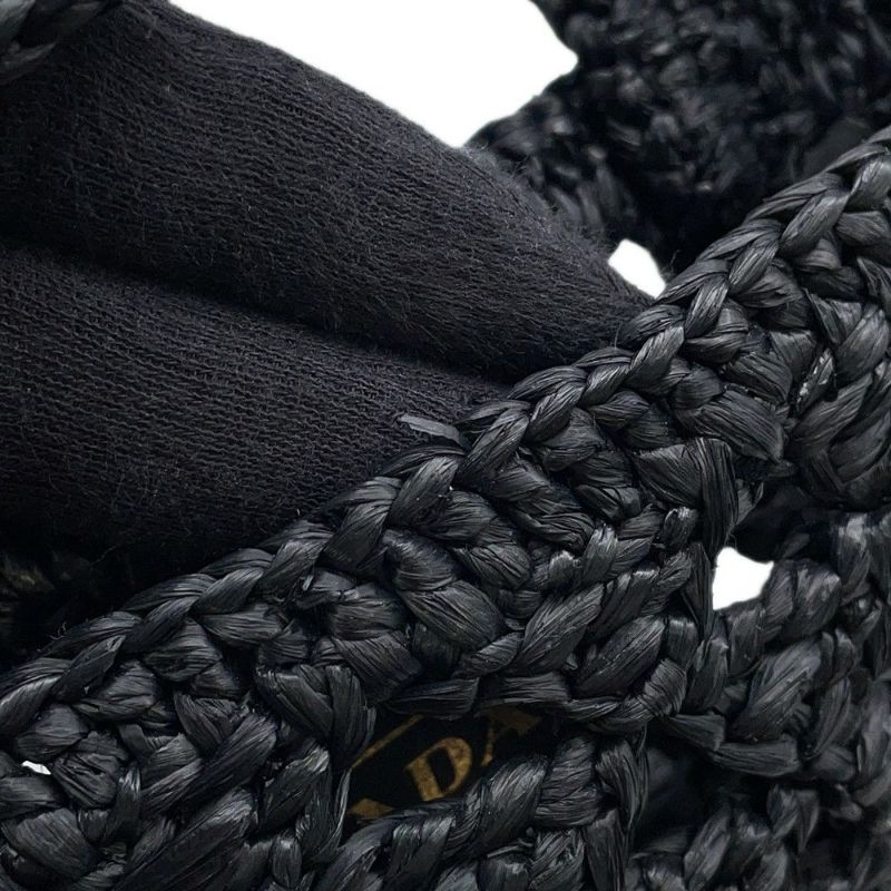 プラダ トートバッグ クロシェ ストロー ロゴ 1BG494 PRADA バッグ 黒