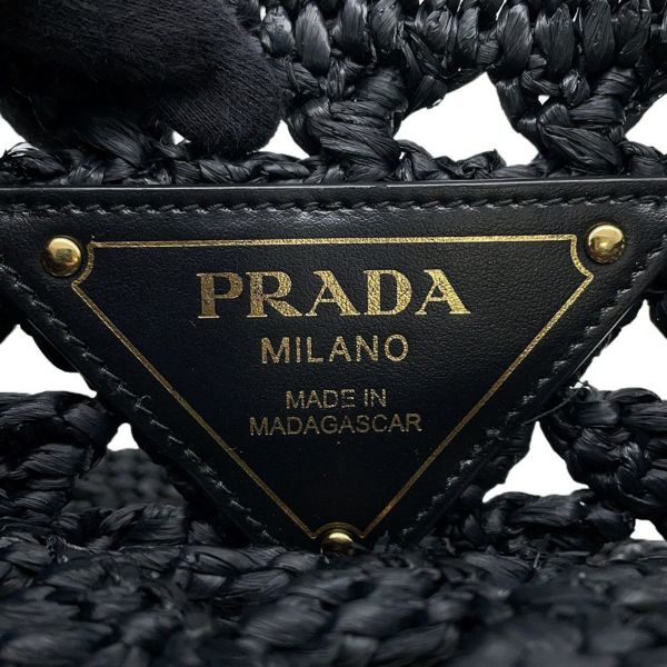 プラダ トートバッグ クロシェ ストロー ロゴ 1BG494 PRADA バッグ 黒