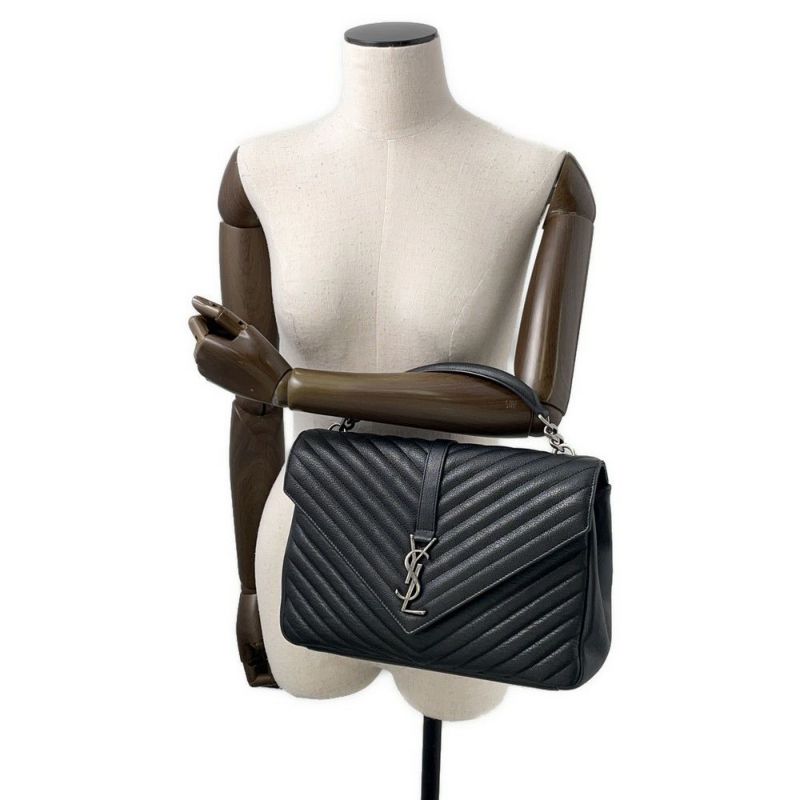 サンローランパリ ハンドバッグ カレッジ レザー 600278 SAINT LAURENT PARIS 2wayチェーンショルダー 黒