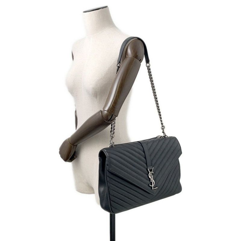 サンローランパリ ハンドバッグ カレッジ レザー 600278 SAINT LAURENT PARIS 2wayチェーンショルダー 黒