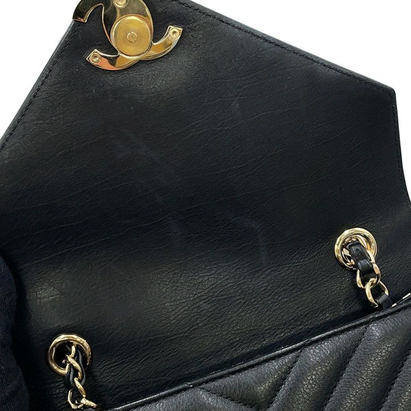 シャネル チェーンショルダーバッグ Vステッチ シェブロン ラムスキン AS0025 CHANEL 黒
