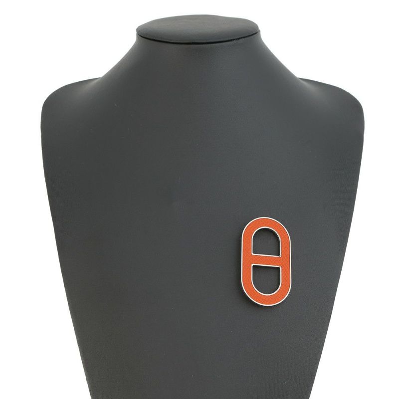 エルメス ブローチ シェーヌダンクル オレンジミニアン/シルバー金具 エプソン HERMES アクセサリー