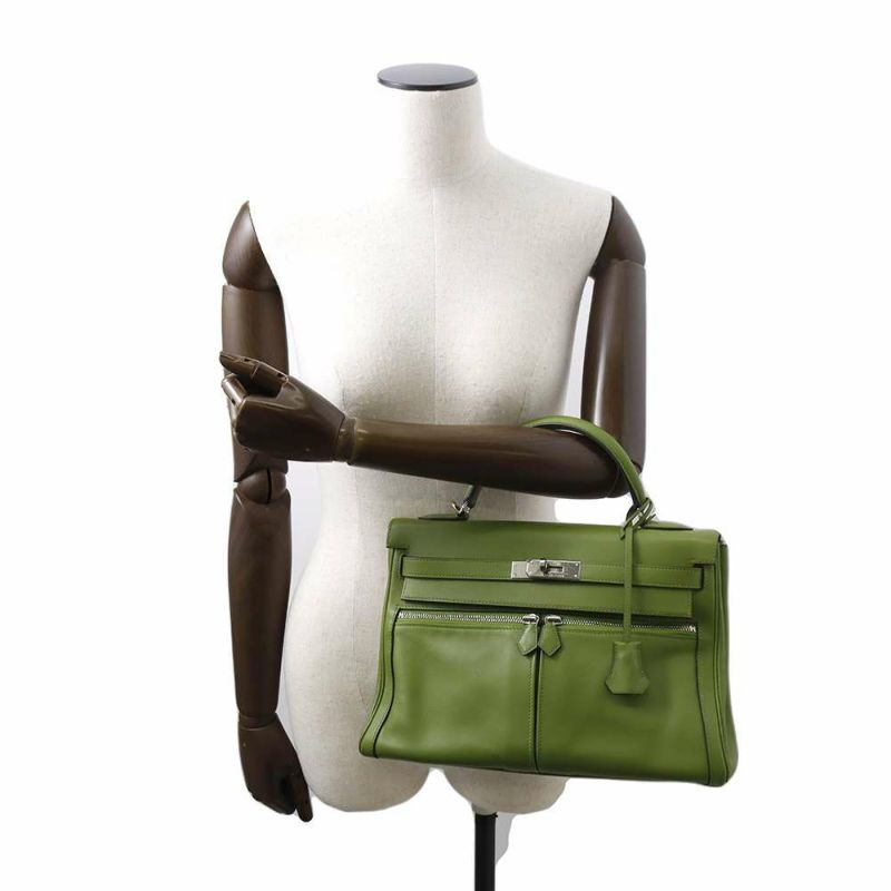 エルメス ハンドバッグ ケリーラキ32 グリーン/シルバー金具 スイフト □M刻印 2wayショルダー