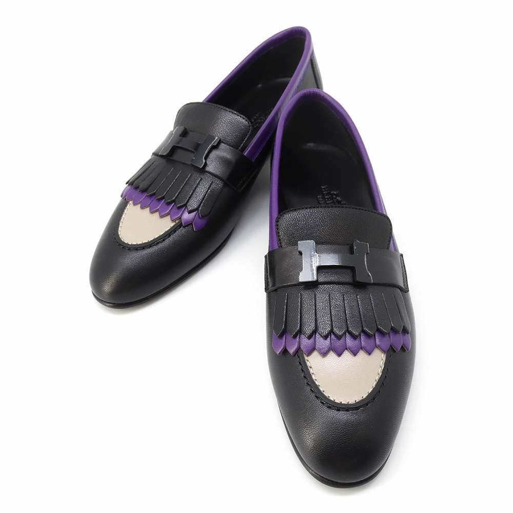 HERMES モカシン ロワイヤル ブラック ゴールド金具 38 新品 エルメス 