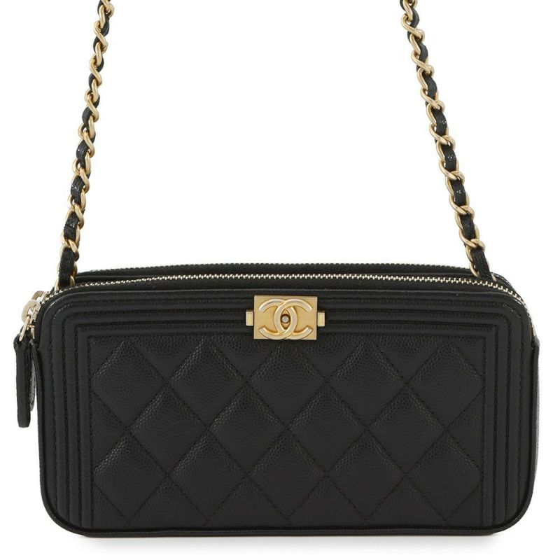 シャネル チェーンウォレット ボーイシャネル ココマーク キャビアスキン A84069 CHANEL 財布 ブラック 黒 安