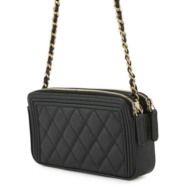 シャネル チェーンウォレット ボーイシャネル ココマーク キャビアスキン A84069 CHANEL 財布 ブラック 黒 安