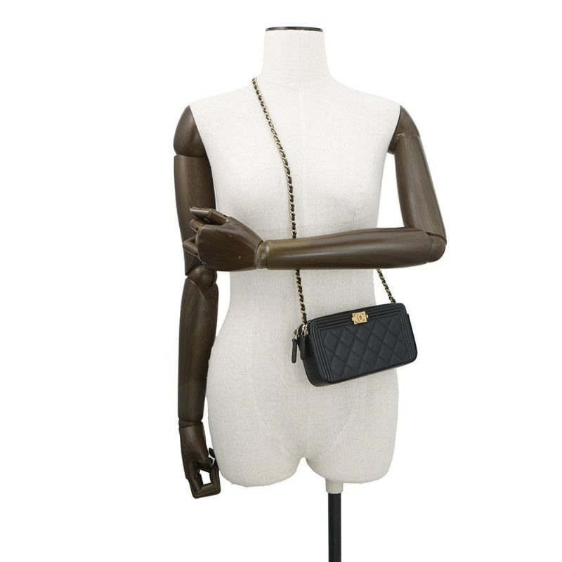 シャネル チェーンウォレット ボーイシャネル ココマーク キャビアスキン A84069 CHANEL 財布 ブラック 黒 安