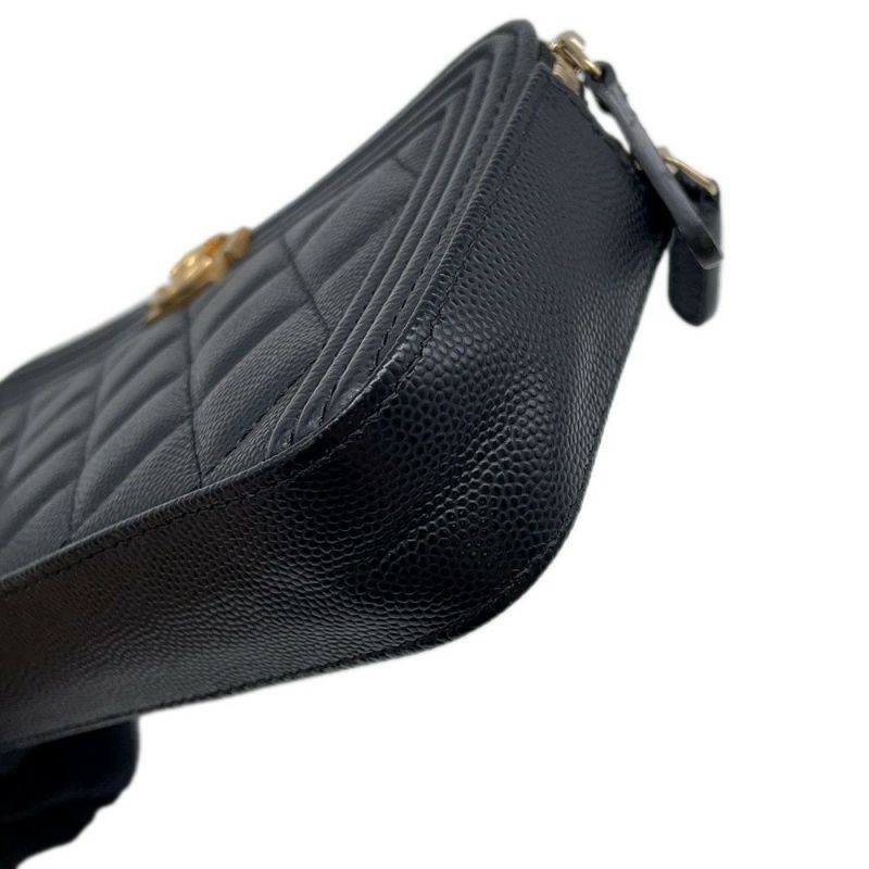 シャネル チェーンウォレット ボーイシャネル ココマーク キャビアスキン A84069 CHANEL 財布 ブラック 黒 安