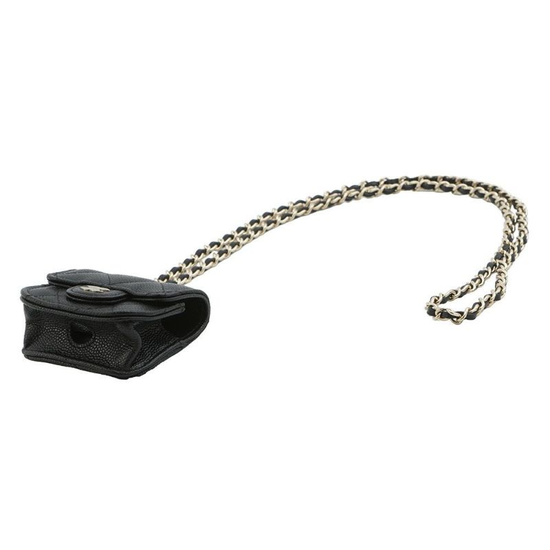 シャネル ケース AirPods Proケース マトラッセ ココマーク キャビアスキン ストラップ付き AP1739 CHANEL 黒