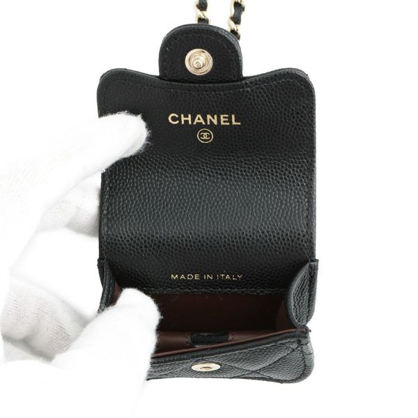 シャネル ケース AirPods Proケース マトラッセ ココマーク キャビアスキン ストラップ付き AP1739 CHANEL 黒