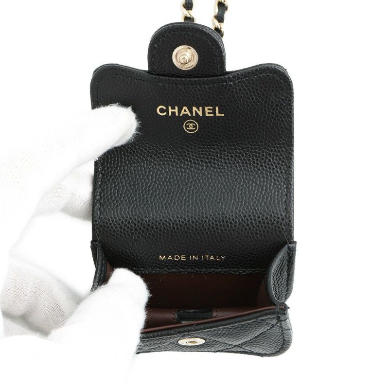 シャネル ケース AirPods Proケース マトラッセ ココマーク キャビアスキン ストラップ付き AP1739 CHANEL 黒
