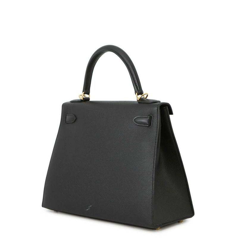 エルメス ハンドバッグ ケリー28 外縫い ブラック/ゴールド金具 エプソン T刻印 2wayショルダー 黒