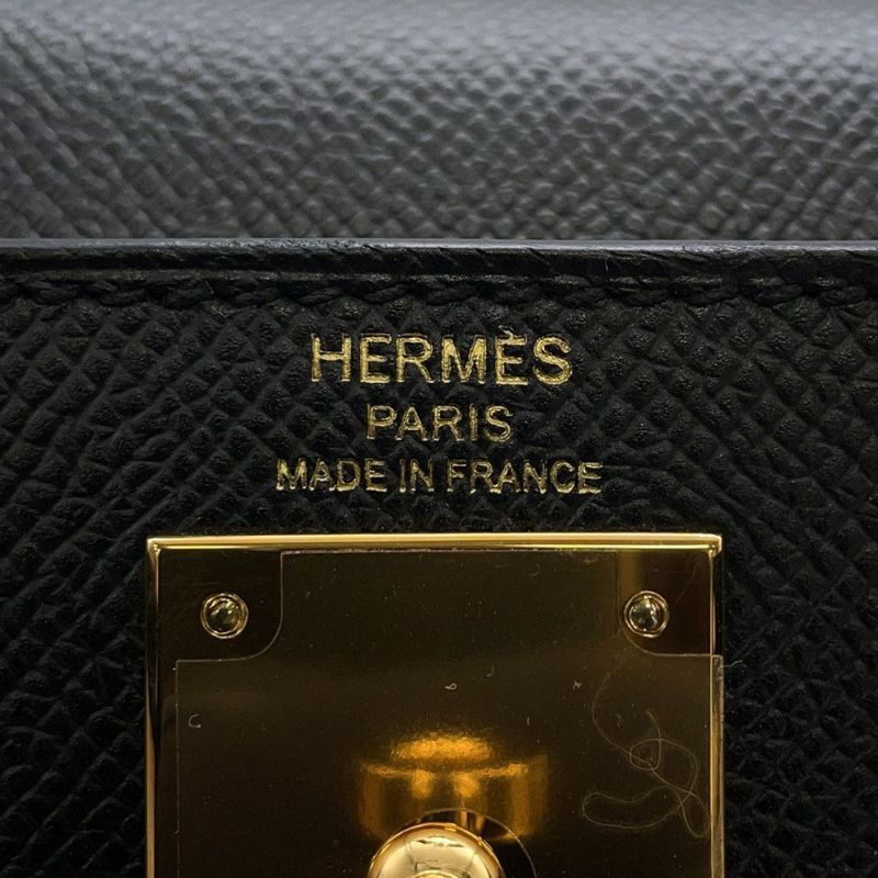 エルメス ハンドバッグ ケリー28 外縫い ブラック/ゴールド金具 エプソン T刻印 2wayショルダー 黒