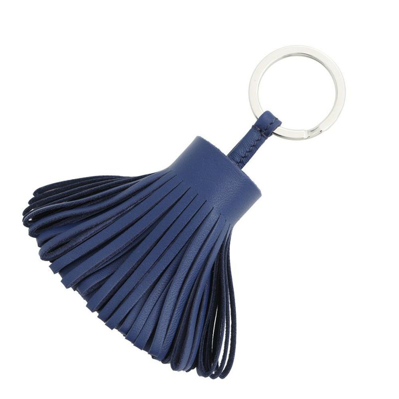 エルメス キーホルダー カルメン ブルータイ/シルバー金具 ラムスキン K刻印