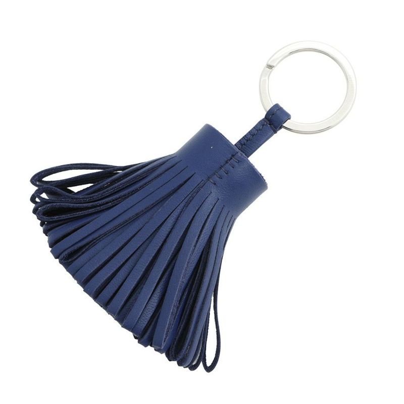 エルメス キーホルダー カルメン ブルータイ/シルバー金具 ラムスキン K刻印