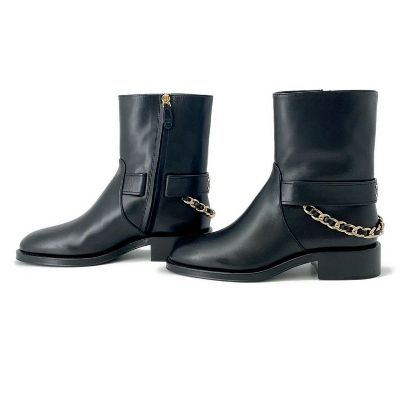 シャネル ショートブーツ ココマーク チェーン レザー レディースサイズ36 1/2C G39170 CHANEL 靴 黒