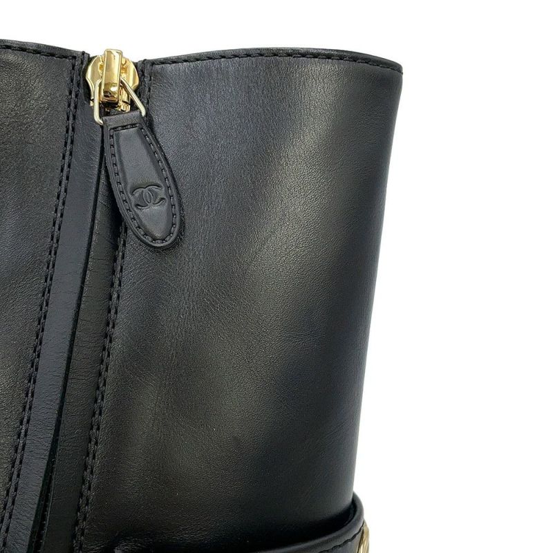 シャネル ショートブーツ ココマーク チェーン レザー レディースサイズ36 1/2C G39170 CHANEL 靴 黒
