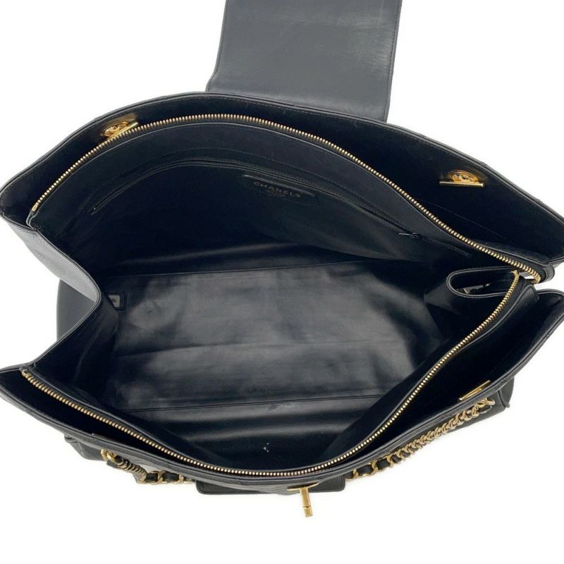 シャネル チェーントートバッグ ココマーク マトラッセ スーパーモデルバッグ レザー 黒