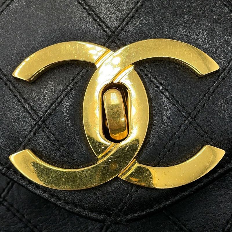 シャネル チェーントートバッグ ココマーク マトラッセ スーパーモデルバッグ レザー 黒