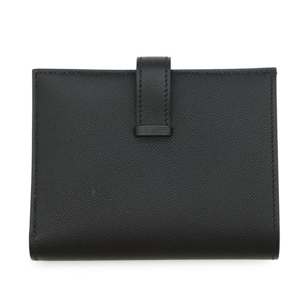 エルメス 二つ折り財布 ベアンコンパクト ブラック/シルバー金具 ヴォーマダム W刻印 黒