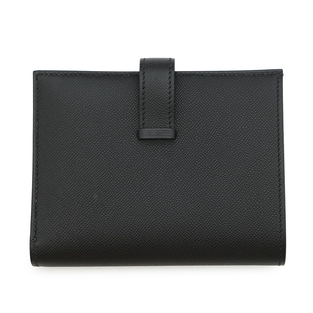 エルメス 二つ折り財布 ベアンコンパクト ブラック/シルバー金具 ヴォーマダム W刻印 黒