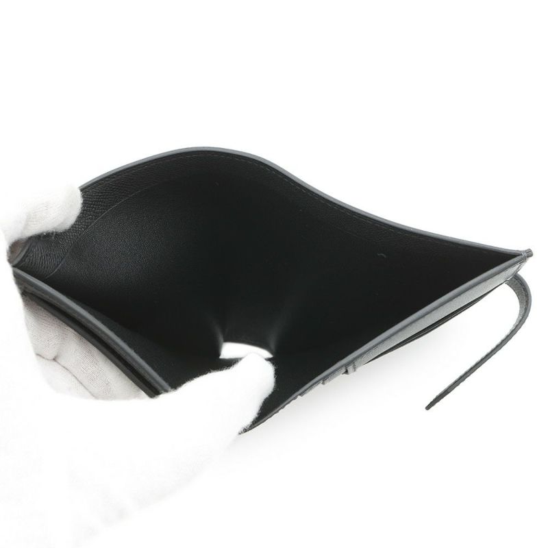 エルメス 二つ折り財布 ベアンコンパクト ブラック/シルバー金具 ヴォーマダム W刻印 黒