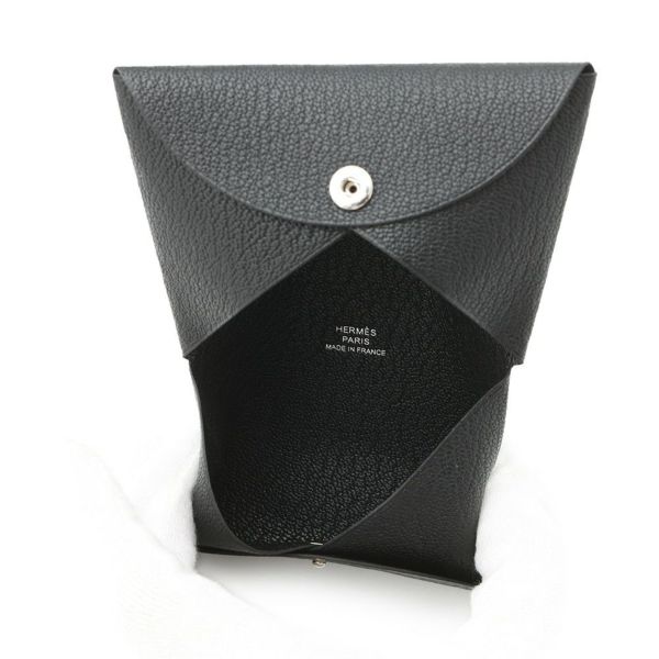 エルメス カードケース カルヴィ ブラック シェブルミゾル K刻印 HERMES 名刺入れ 黒