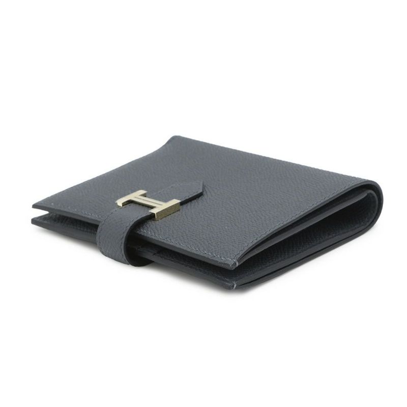 エルメス 二つ折り財布 ベアンコンパクト グリミスティ/シャンパンゴールド金具 エプソン K刻印