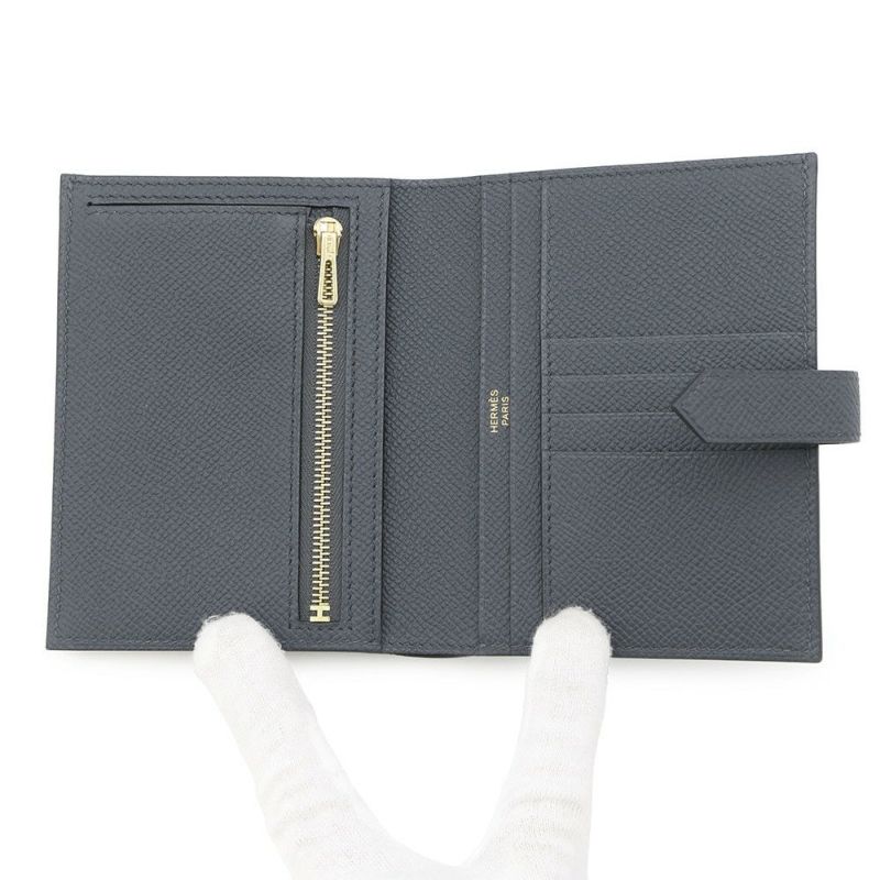エルメス 二つ折り財布 ベアンコンパクト グリミスティ/シャンパンゴールド金具 エプソン K刻印