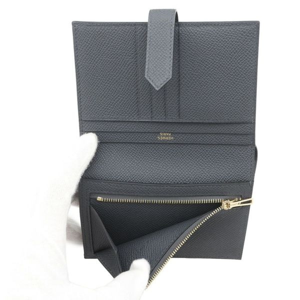 エルメス 二つ折り財布 ベアンコンパクト グリミスティ/シャンパンゴールド金具 エプソン K刻印