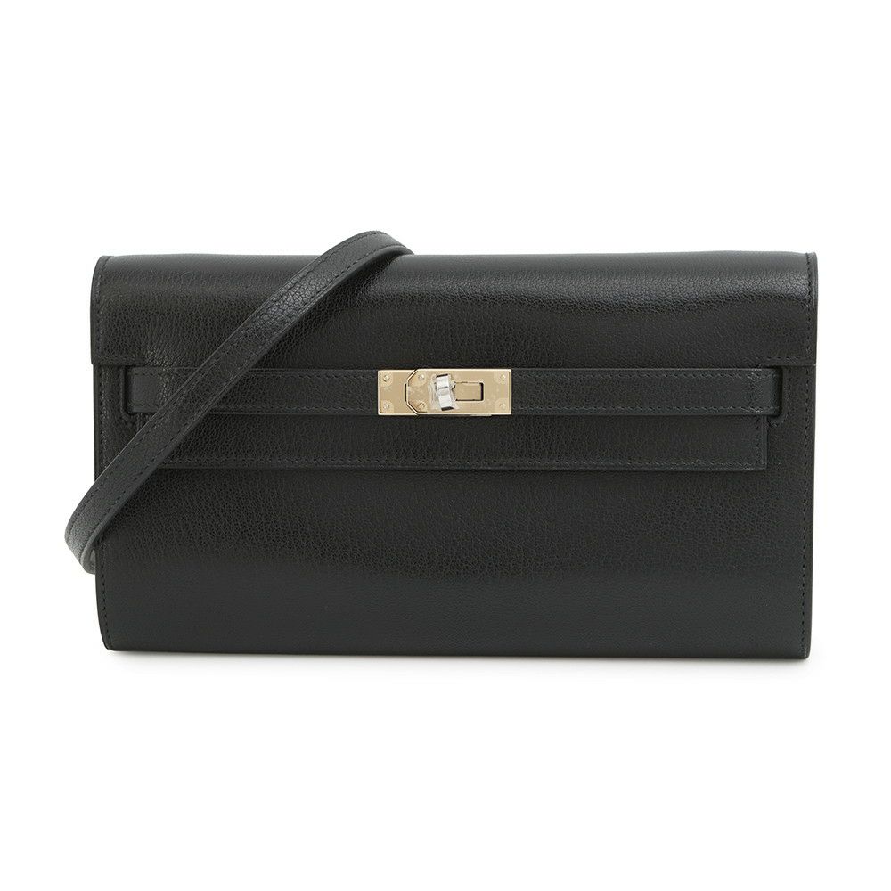 エルメス 長財布 ケリーウォレット ロング ブラック/エレクトラム金具 シェブルシャムキラ K刻印 HERMES 財布 黒