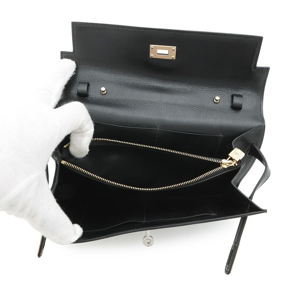 エルメス 長財布 ケリーウォレット ロング ブラック/エレクトラム金具 シェブルシャムキラ K刻印 HERMES 財布 黒