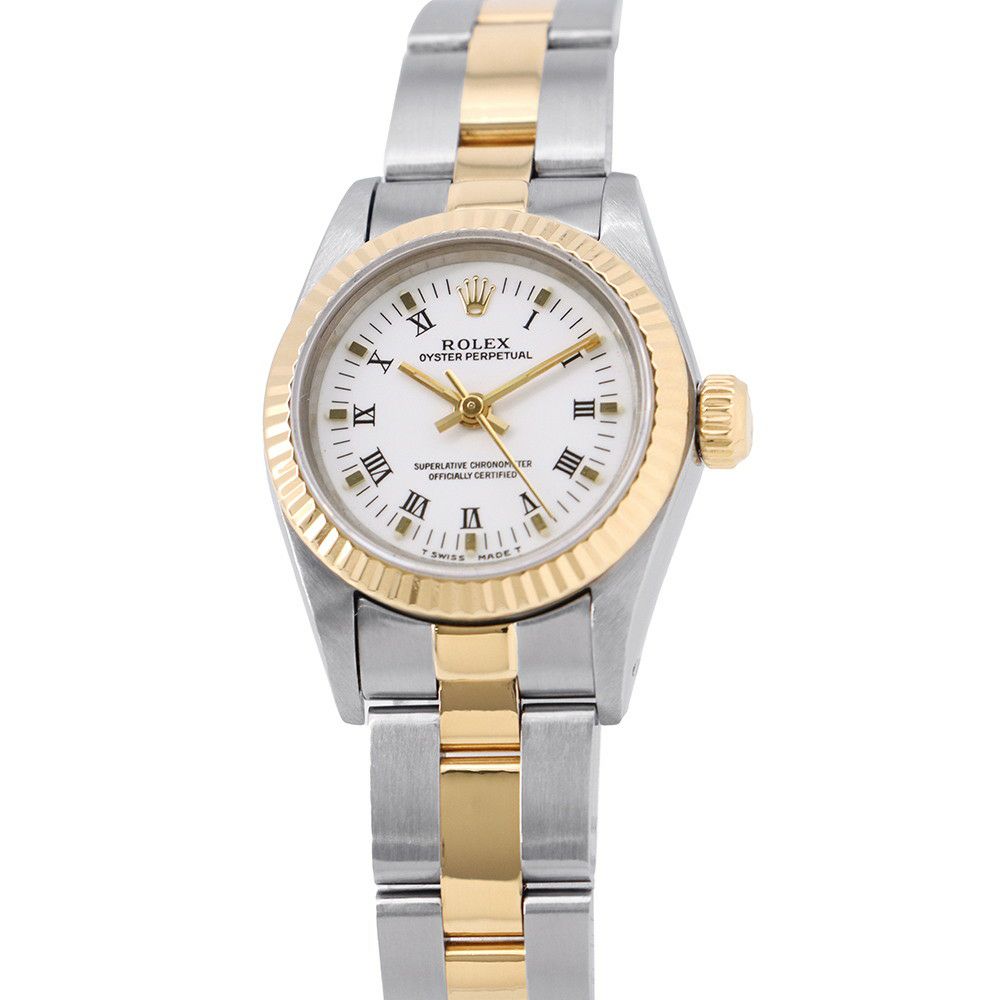 ロレックス オイスターパーペチュアル E番 SS/K18YG ROLEX 腕時計 ホワイト文字盤 ローマン