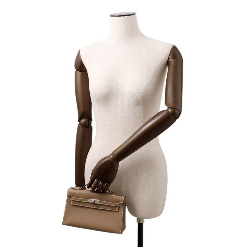 エルメス ハンドバッグ ポシェットケリー エトゥープ/シルバー金具 スイフト K刻印